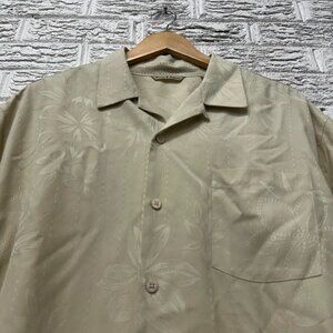 Vintage Tommy Bahama 100% Silk Hawaiian Shirt XL  Beige 90s Floral and Palm Tree